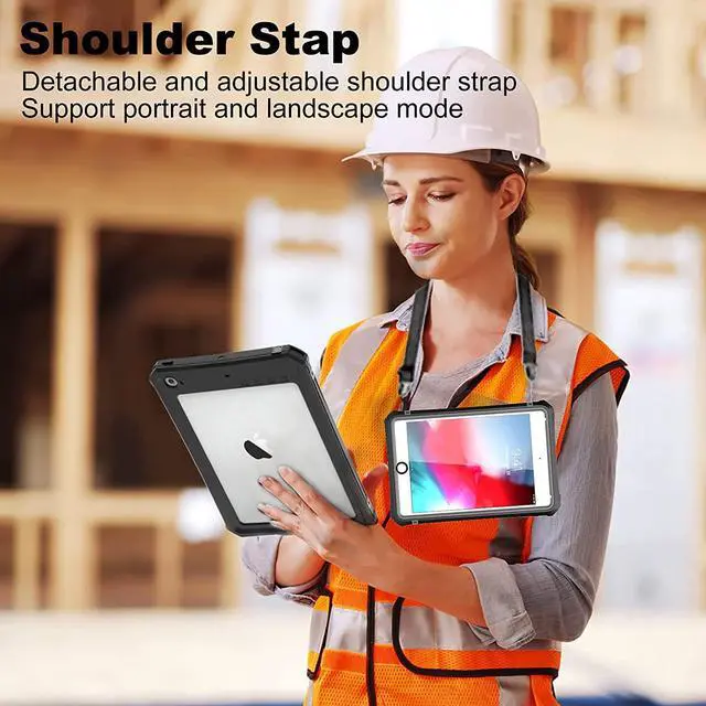Alt view image 7 of 7 - Protective Case for iPad Mini 5 / Mini 4 7.9 Inches, IP68 Waterproof Dustproof Heavy Duty Shockproof Cover with Pencil Holder, Folding Kickstand, built-in Screen Protector, Shoulder Strap
