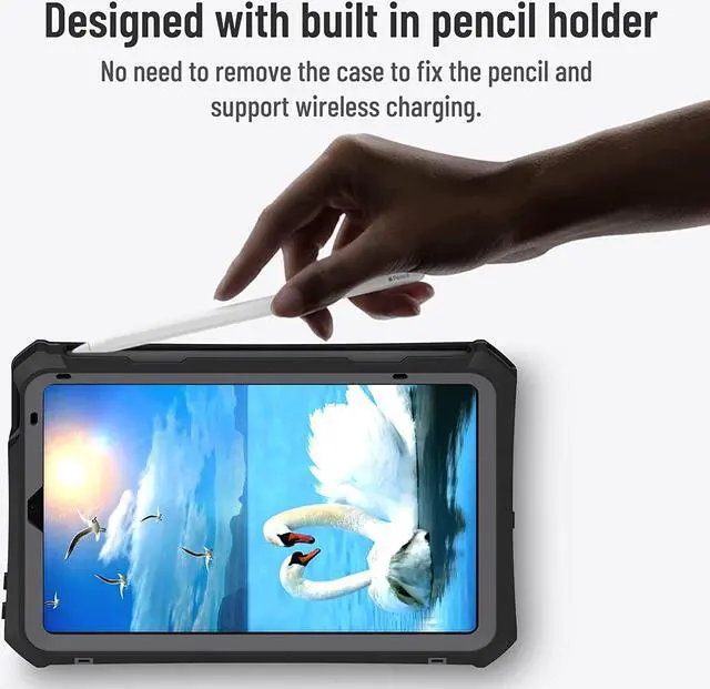 Alt view image 6 of 7 - iPad Mini 6 Case - Waterproof Case for iPad Mini 6th Generation 2021 8.3 Inch Shockproof Full Body Protection Tablet Case with Built in Screen Protector Shoulder Strap Pen Holder Black