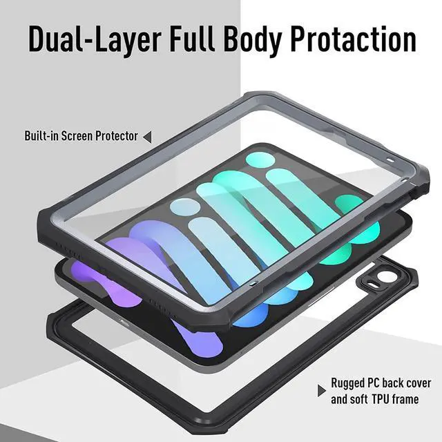 Alt view image 2 of 7 - iPad Mini 6 2021 (6th Generation) Waterproof Case,Underwater Protective Dustproof Shockproof Case Cover with 360 Full-Body Protection,iPad Mini 6th Gen 8.3 Inch case with Lanyard and Kickstand