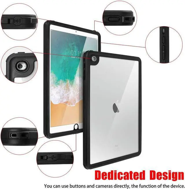 Alt view image 4 of 6 - iPad 9.7 inch 2017 2018 Waterproof Case, IP68 Waterproof 360 Degree All Round Protective Ultra Slim Thin Dust / Snow Proof with Shoulder Strap Shockproof Cover for Apple iPad 5th 6th Generation