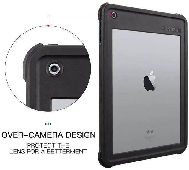 Alt view image 4 of 7 - Waterproof Case for iPad 6th/5th Generation, iPad 9.7 Inch 2018 2017 Full Body Protection Shockproof Dustproof Cover with KickStand, Shoulder Strap Built in Screen Protector