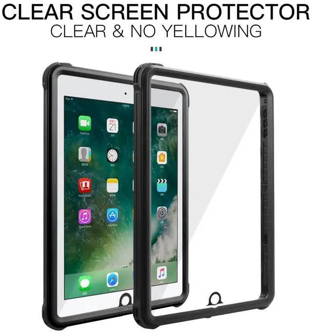 Alt view image 5 of 7 - Waterproof Case for iPad 6th/5th Generation, iPad 9.7 Inch 2018 2017 Full Body Protection Shockproof Dustproof Cover with KickStand, Shoulder Strap Built in Screen Protector