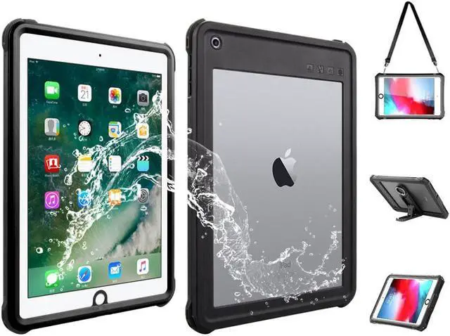 Main image of Waterproof Case for iPad 6th/5th Generation, iPad 9.7 Inch 2018 2017 Full Body Protection Shockproof Dustproof Cover with KickStand, Shoulder Strap Built in Screen Protector