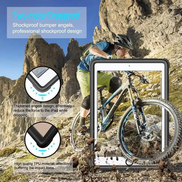 Alt view image 3 of 7 - iPad Air 3 Case 2019 / iPad Pro 10.5 Waterproof Case Rugged Full Body Protective Transparent Shockproof Cover with Built in Screen Protector, Kickstand, Shoulder strap, Black