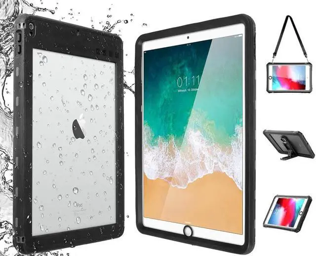 Main image of iPad Air 3 Case 2019 / iPad Pro 10.5 Waterproof Case Rugged Full Body Protective Transparent Shockproof Cover with Built in Screen Protector, Kickstand, Shoulder strap, Black