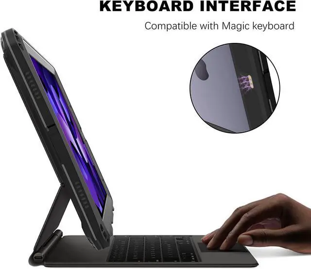Alt view image 5 of 7 - iPad Air 5th Gen 2022 / Air 4th Gen 2020 Shockproof Case, Waterproof Shockproof Snow Proof Dirt Proof Heavy Duty Rugged Protective Cover with Pencil Holder Shoulder Strap Kickstand Keyboard Interface,