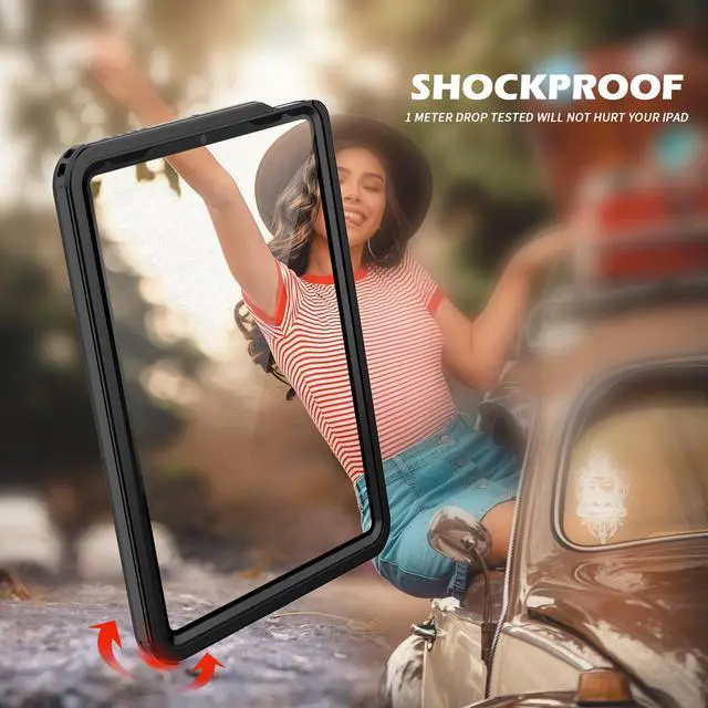 Alt view image 3 of 7 - Protective Case for iPad Air 5th Air 4th Generation 2022 2020, iPad Air 5 / Air 4 , IP68 Waterproof Dustproof Heavy Duty Shockproof Cover with Pencil Holder, built-in Screen Protector, Shoulder Strap
