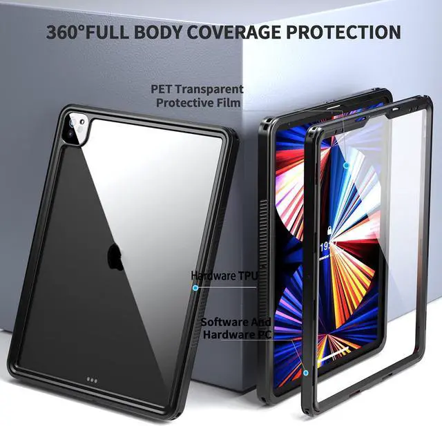 Alt view image 6 of 7 - Waterproof Case for iPad Pro 12.9 inch 2020 4th Generation, Shockproof Drop Proof Protective Cover High Touch Sensitivity with Shouder Strap,Built-in Screen Protector