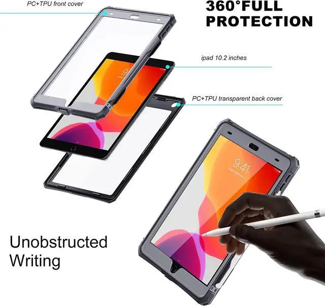 Alt view image 3 of 7 - iPad 10.2 9th / 8th / 7th Generation Waterproof Case, Full-Body Heavy Duty Shockproof Protective Cover with Built-in Screen Protector, Kickstand, Shoulder Strap for iPad 10.2 2021 / 2020 / 2019