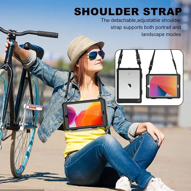 Alt view image 7 of 7 - iPad 10.2 9th / 8th / 7th Generation Waterproof Case, Full-Body Heavy Duty Shockproof Protective Cover with Built-in Screen Protector, Kickstand, Shoulder Strap for iPad 10.2 2021 / 2020 / 2019