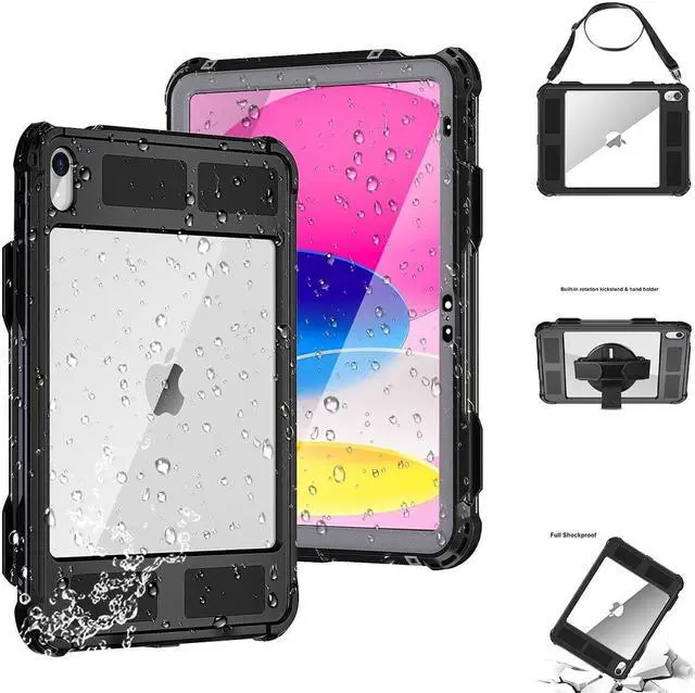 Main image of iPad 10th Generation 10.9 inch 2022 Waterproof Case, Full-Body Heavy Duty Shockproof Protective Cover with Built-in Screen Protector, Pencil Holder, Kickstand, Hand/Shoulder Strap