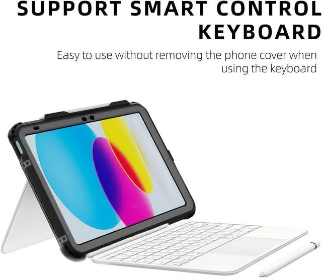 Alt view image 4 of 7 - iPad 10th Generation 10.9 inch Waterproof Case 2022, Heavy Duty Shockproof Cover with Pencil Holder + Rotating Stand + Handle + Shoulder Strap