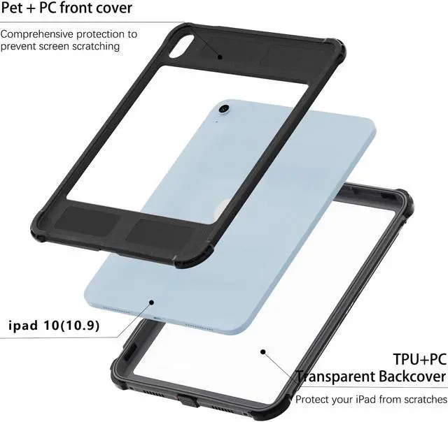 Alt view image 6 of 7 - iPad 10th Generation 10.9 inch Waterproof Case 2022, Heavy Duty Shockproof Cover with Pencil Holder + Rotating Stand + Handle + Shoulder Strap