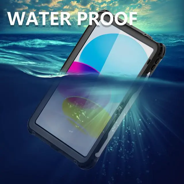 Alt view image 2 of 7 - iPad 10th Generation 10.9 inch Waterproof Case 2022, Heavy Duty Shockproof Cover with Pencil Holder + Rotating Stand + Handle + Shoulder Strap