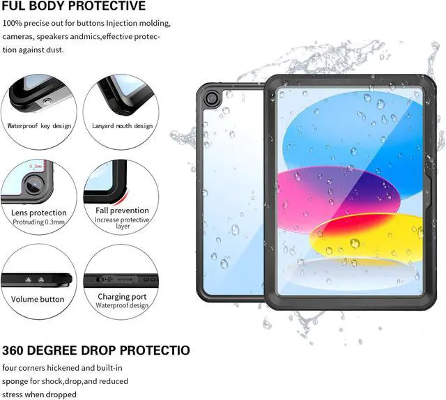 Alt view image 4 of 7 - Waterproof Case for iPad 10th Generation 10.9 inch 2022, Shockproof Drop Proof Protective Cover High Touch Sensitivity with Shouder Strap,Built-in Screen Protector