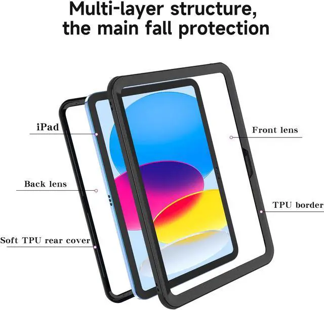 Alt view image 3 of 7 - Waterproof Case for iPad 10th Generation 10.9 inch 2022, Shockproof Drop Proof Protective Cover High Touch Sensitivity with Shouder Strap,Built-in Screen Protector