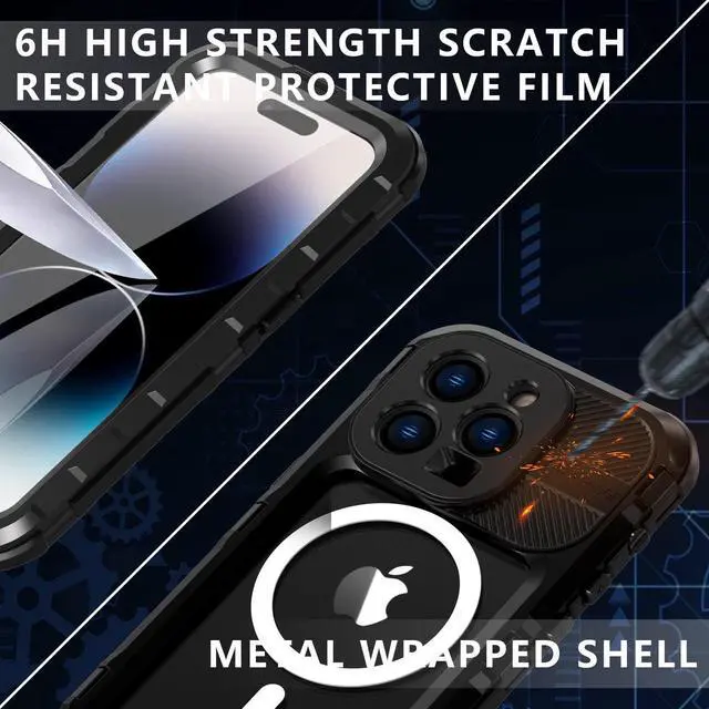 Alt view image 3 of 7 - iPhone 14 Pro Max Waterproof Case, MagSafe Compatible, Built-in Screen Protector IP68 Underwater Dustproof 360 Full Body Shockproof Protective Cover for iPhone 14 Pro Max