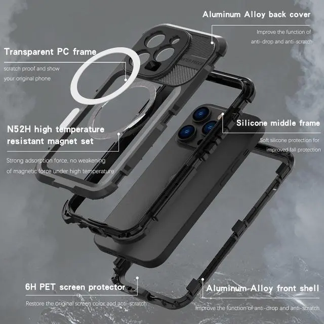 Alt view image 5 of 7 - iPhone 14 Pro Max Waterproof Case, MagSafe Compatible, Built-in Screen Protector IP68 Underwater Dustproof 360 Full Body Shockproof Protective Cover for iPhone 14 Pro Max
