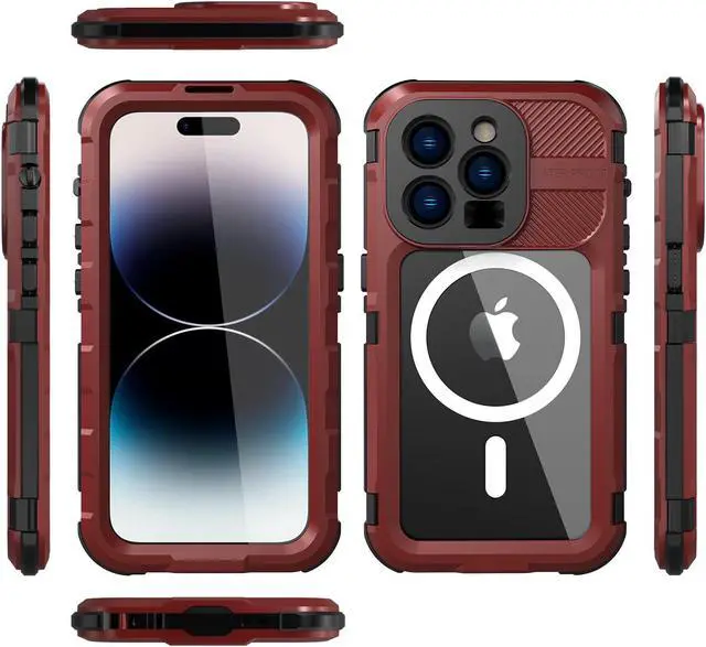 Alt view image 2 of 7 - iPhone 14 Pro Max Waterproof Case, MagSafe Compatible, Built-in Screen Protector IP68 Underwater Dustproof 360 Full Body Shockproof Protective Cover for iPhone 14 Pro Max Red