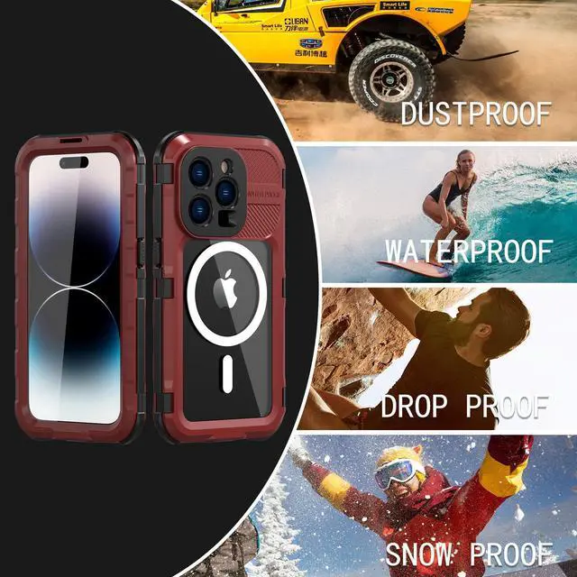Alt view image 7 of 7 - iPhone 14 Pro Max Waterproof Case, MagSafe Compatible, Built-in Screen Protector IP68 Underwater Dustproof 360 Full Body Shockproof Protective Cover for iPhone 14 Pro Max Red