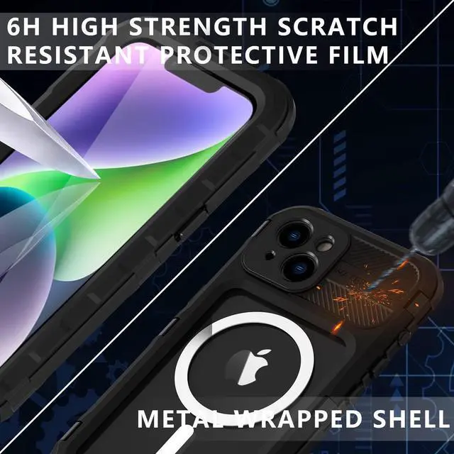 Alt view image 5 of 7 - iPhone 14 Plus 6.7 inch Waterproof Case, MagSafe Compatible, Built-in Screen Protector IP68 Underwater Dustproof 360 Full Body Shockproof Protective Cover
