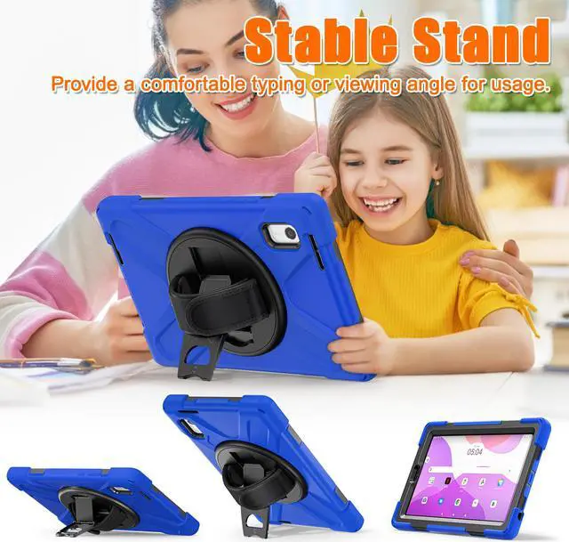 Alt view image 4 of 7 - Case For Lenovo Tab M9 2023 9 inch Model TB-310XU / TB-310FU, Military Grade Shockproof Rugged Protective Cover with Pencil Holder, 360° Rotatable Stand, Hand/Shoulder Strap Red