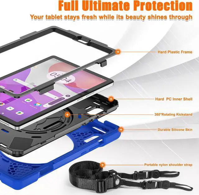Alt view image 2 of 7 - Case For Lenovo Tab M9 2023 9 inch Model TB-310XU / TB-310FU, Military Grade Shockproof Rugged Protective Cover with Pencil Holder, 360° Rotatable Stand, Hand/Shoulder Strap Red