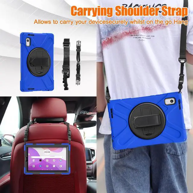 Alt view image 7 of 7 - Case For Lenovo Tab M9 2023 9 inch Model TB-310XU / TB-310FU, Military Grade Shockproof Rugged Protective Cover with Pencil Holder, 360° Rotatable Stand, Hand/Shoulder Strap Red