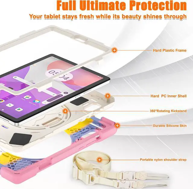 Alt view image 6 of 7 - Case For Lenovo Tab M9 2023 9 inch Model TB-310XU / TB-310FU, Military Grade Shockproof Rugged Protective Cover with Pencil Holder, 360° Rotatable Stand, Hand/Shoulder Strap Red