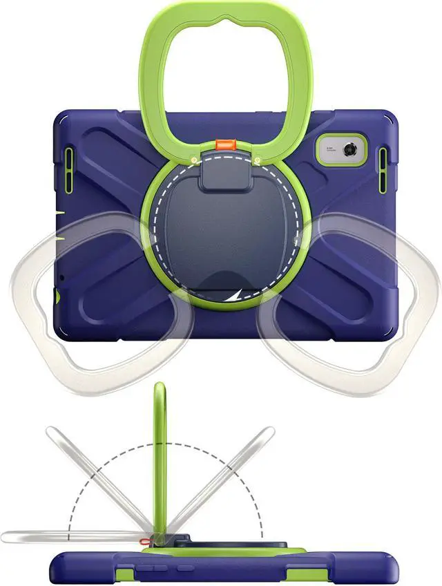 Alt view image 3 of 7 - Protective Case for Lenovo Tab M9 2023 9 inch Model TB310XU / TB310FU with Pencil Holder Kickstand Hand Strap and Shoulder Strap, Rugged Shockproof Cover Blue/Green