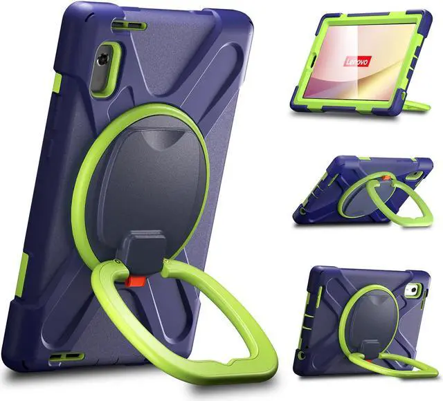 Alt view image 4 of 7 - Protective Case for Lenovo Tab M9 2023 9 inch Model TB310XU / TB310FU with Pencil Holder Kickstand Hand Strap and Shoulder Strap, Rugged Shockproof Cover Blue/Green