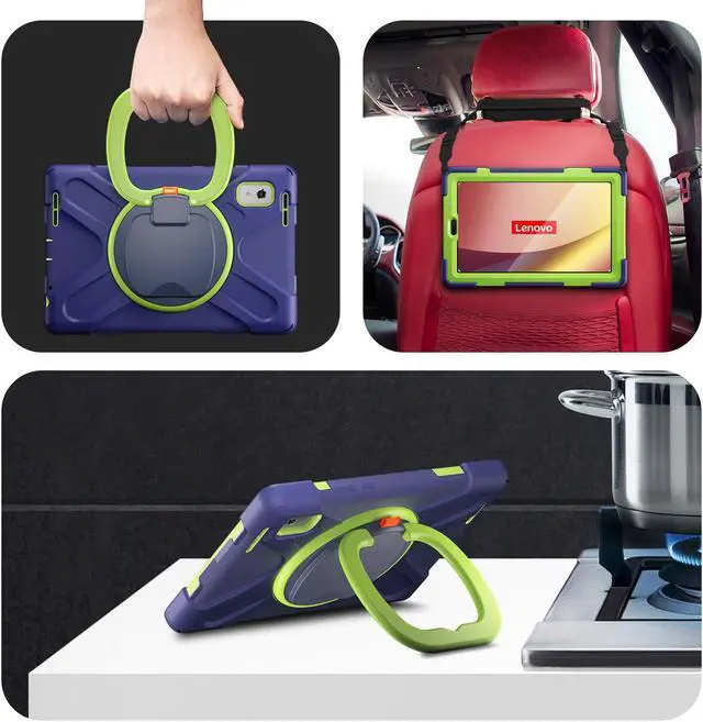 Alt view image 6 of 7 - Protective Case for Lenovo Tab M9 2023 9 inch Model TB310XU / TB310FU with Pencil Holder Kickstand Hand Strap and Shoulder Strap, Rugged Shockproof Cover Blue/Green