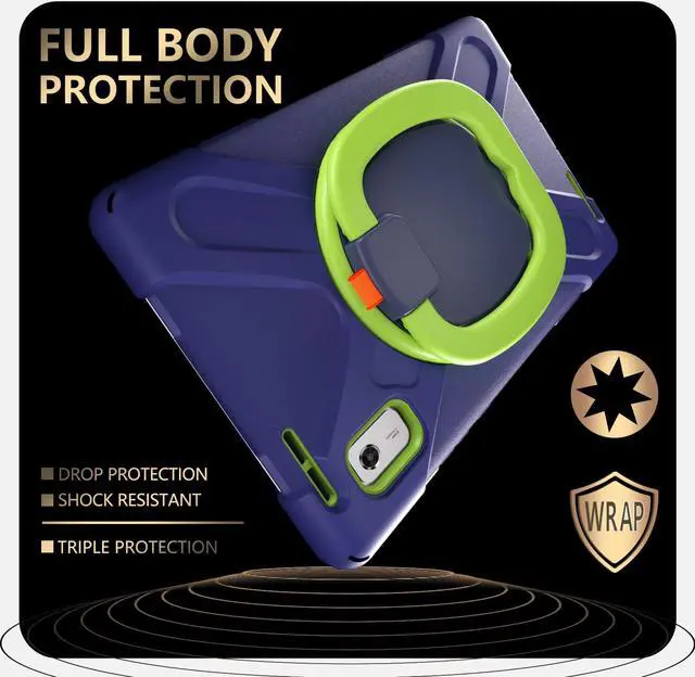 Alt view image 2 of 7 - Protective Case for Lenovo Tab M9 2023 9 inch Model TB310XU / TB310FU with Pencil Holder Kickstand Hand Strap and Shoulder Strap, Rugged Shockproof Cover Blue/Green