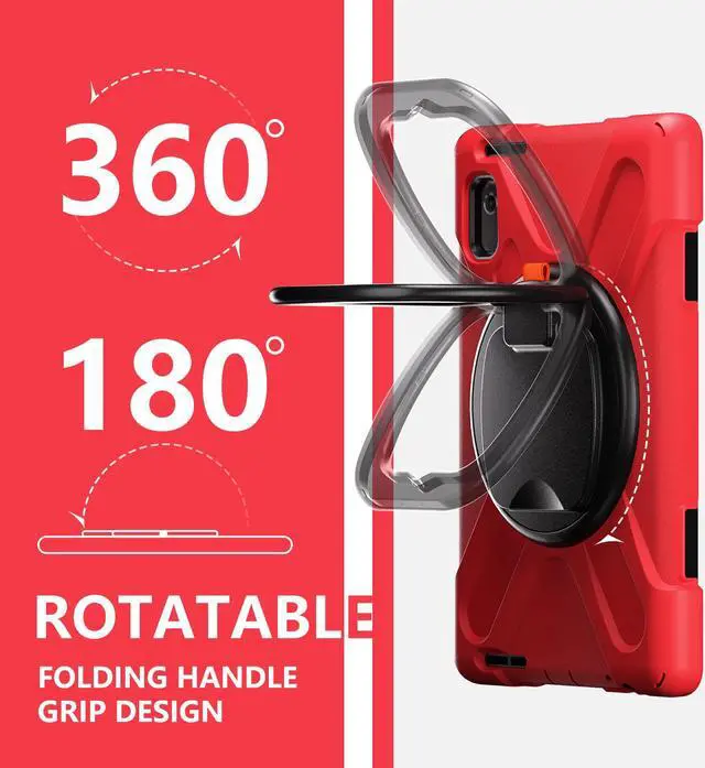 Alt view image 2 of 7 - Protective Case for Lenovo Tab M9 2023 9 inch Model TB310XU / TB310FU with Pencil Holder Kickstand Hand Strap and Shoulder Strap, Rugged Shockproof Cover Red