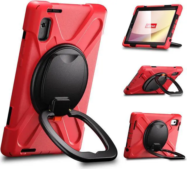Alt view image 4 of 7 - Protective Case for Lenovo Tab M9 2023 9 inch Model TB310XU / TB310FU with Pencil Holder Kickstand Hand Strap and Shoulder Strap, Rugged Shockproof Cover Red