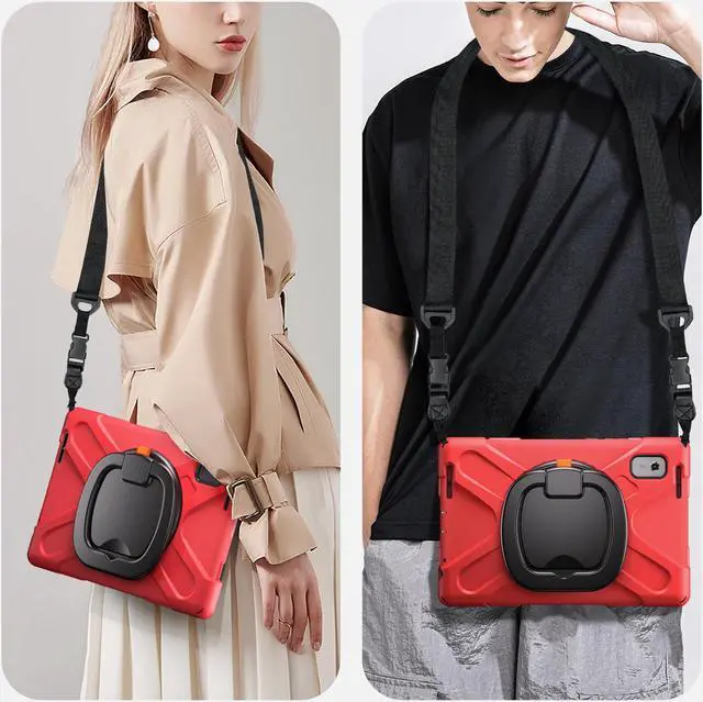 Alt view image 6 of 7 - Protective Case for Lenovo Tab M9 2023 9 inch Model TB310XU / TB310FU with Pencil Holder Kickstand Hand Strap and Shoulder Strap, Rugged Shockproof Cover Red