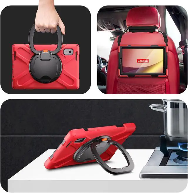 Alt view image 7 of 7 - Protective Case for Lenovo Tab M9 2023 9 inch Model TB310XU / TB310FU with Pencil Holder Kickstand Hand Strap and Shoulder Strap, Rugged Shockproof Cover Red