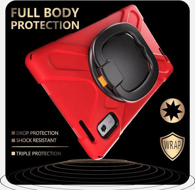 Alt view image 3 of 7 - Protective Case for Lenovo Tab M9 2023 9 inch Model TB310XU / TB310FU with Pencil Holder Kickstand Hand Strap and Shoulder Strap, Rugged Shockproof Cover Red