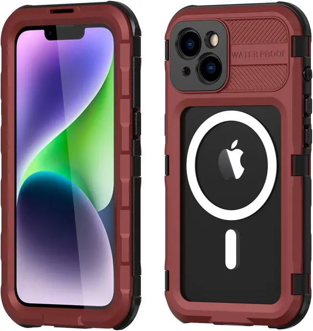 Main image of iPhone 14 Plus 6.7 inch Waterproof Case, MagSafe Compatible, Built-in Screen Protector IP68 Underwater Dustproof 360 Full Body Shockproof Protective Cover Red