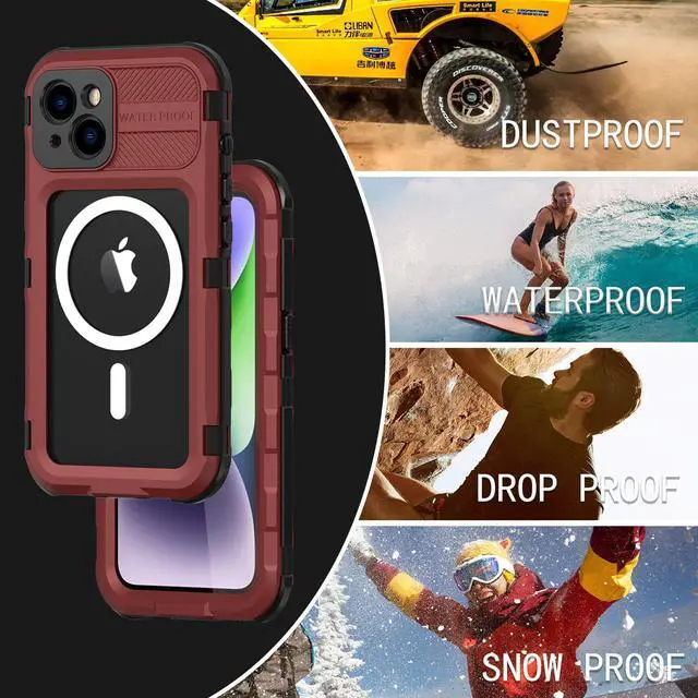 Alt view image 4 of 7 - iPhone 14 6.1 inch Waterproof Case, MagSafe Compatible, Built-in Screen Protector IP68 Underwater Dustproof 360 Full Body Shockproof Protective Cover Red