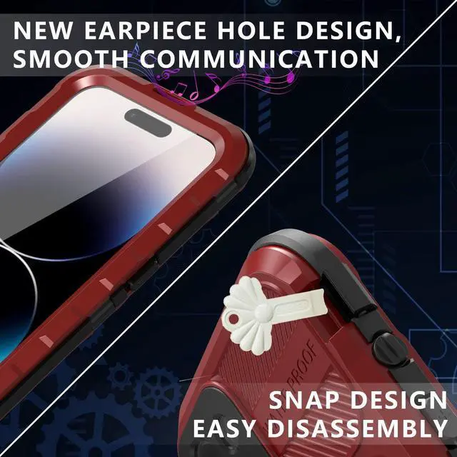 Alt view image 6 of 7 - iPhone 14 Pro Waterproof Case, MagSafe Compatible, Built-in Screen Protector IP68 Underwater Dustproof 360 Full Body Shockproof Protective Cover for iPhone 14 Pro 6.1 inch 2022 Red