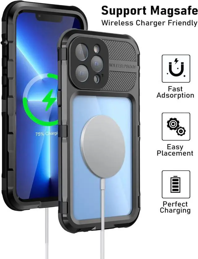 Alt view image 4 of 7 - iPhone 13 Pro Max 6.7 inch Waterproof Metal Case - Built-in [Screen Protector][15FT Military Grade Shockproof][IP68 Water Proof], Full Body Aluminum Protective Dropproof Cover