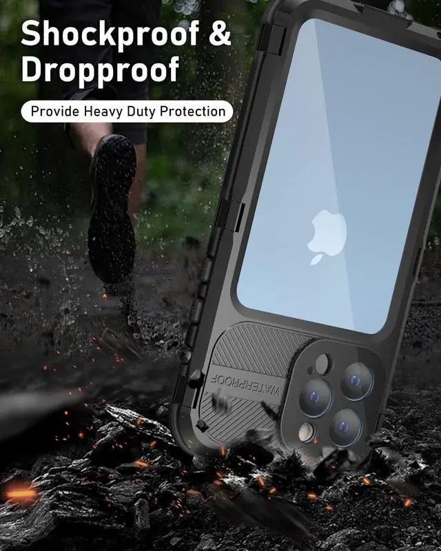 Alt view image 3 of 7 - iPhone 13 Pro Max 6.7 inch Waterproof Metal Case - Built-in [Screen Protector][15FT Military Grade Shockproof][IP68 Water Proof], Full Body Aluminum Protective Dropproof Cover