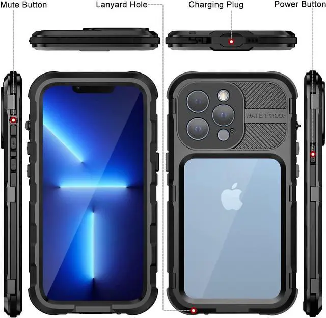 Alt view image 7 of 7 - iPhone 13 Pro Max 6.7 inch Waterproof Metal Case - Built-in [Screen Protector][15FT Military Grade Shockproof][IP68 Water Proof], Full Body Aluminum Protective Dropproof Cover