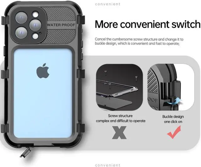 Alt view image 5 of 7 - iPhone 13 Pro Max 6.7 inch Waterproof Metal Case - Built-in [Screen Protector][15FT Military Grade Shockproof][IP68 Water Proof], Full Body Aluminum Protective Dropproof Cover