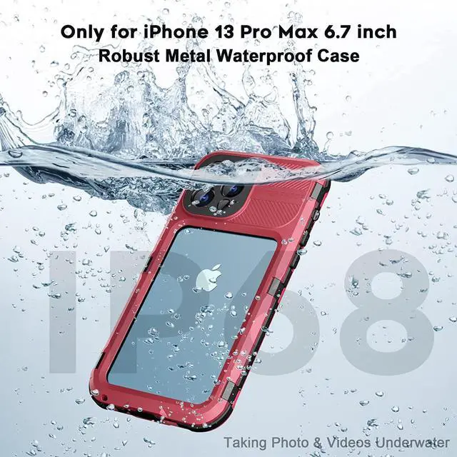Alt view image 2 of 7 - iPhone 13 Pro Max 6.7 inch Waterproof Metal Case - Built-in [Screen Protector][15FT Military Grade Shockproof][IP68 Water Proof], Full Body Aluminum Protective Dropproof Cover Red