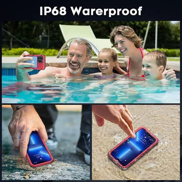 Alt view image 7 of 7 - iPhone 13 Pro Max 6.7 inch Waterproof Metal Case - Built-in [Screen Protector][15FT Military Grade Shockproof][IP68 Water Proof], Full Body Aluminum Protective Dropproof Cover Red