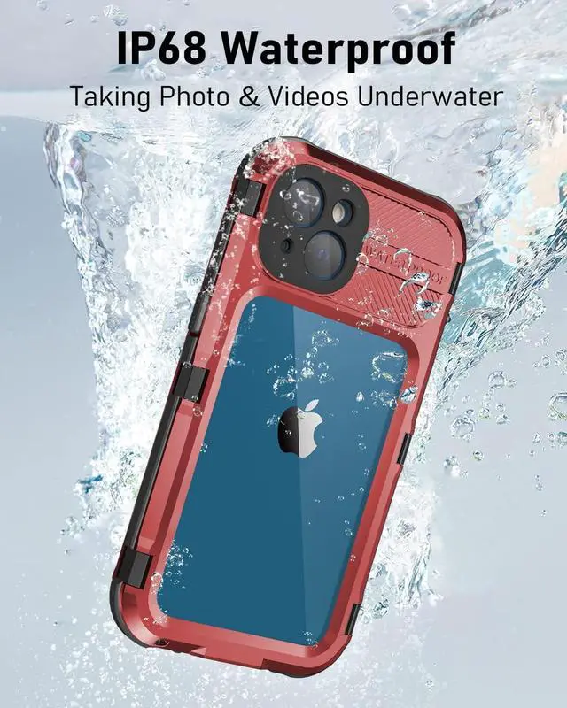 Alt view image 2 of 7 - iPhone 13 Waterproof Metal Case with Built-in Screen Protector [15FT Military Grade Shockproof][IP68 Water Proof], Full Body Aluminum Protective Drop Protection Cover for iPhone 13 6.1 inch Red