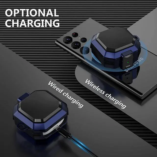 Alt view image 4 of 7 - Armor Case Cover with Secure Lock for Samsung Galaxy Buds 2 Pro Case 2022 /Galaxy Buds Pro Case 2021 /Galaxy Buds 2 Case 2021 /Galaxy Buds Live Case 2020 with Keychain Blue