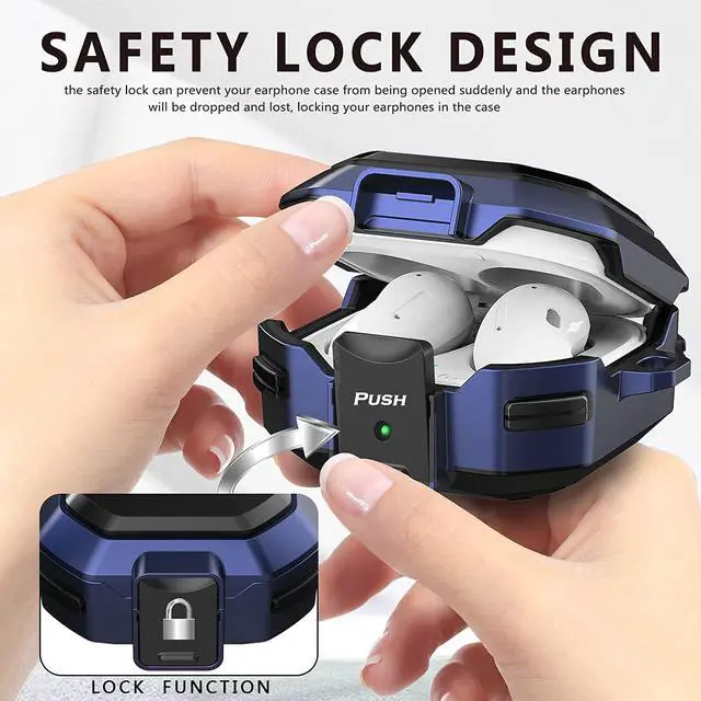 Alt view image 3 of 7 - Armor Case Cover with Secure Lock for Samsung Galaxy Buds 2 Pro Case 2022 /Galaxy Buds Pro Case 2021 /Galaxy Buds 2 Case 2021 /Galaxy Buds Live Case 2020 with Keychain Blue
